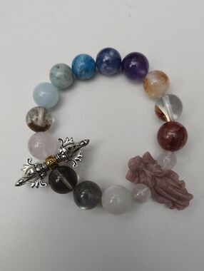 Multicolor Natural Stone Beaded Bracelet with Silver Accents - Brand